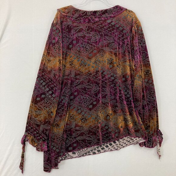 Valentine -USA 2X Multi Color Velvet Ruffle Boho Romantic Asymmetric Stretch Top - Picture 10 of 12